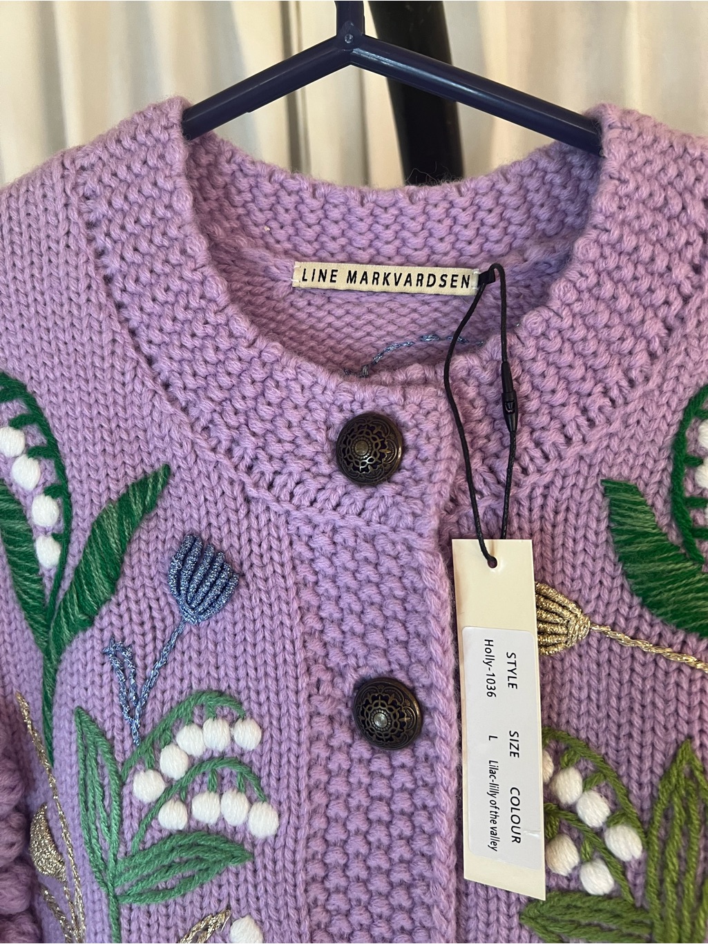 Nwt Line Markvardsen Knit Wool Embroidered Lilac Knit Cardigan Sweater — image 5 of 8